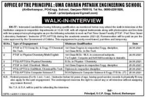 Walk-In-Interview At U.C.P. Engineering School, Berhampur